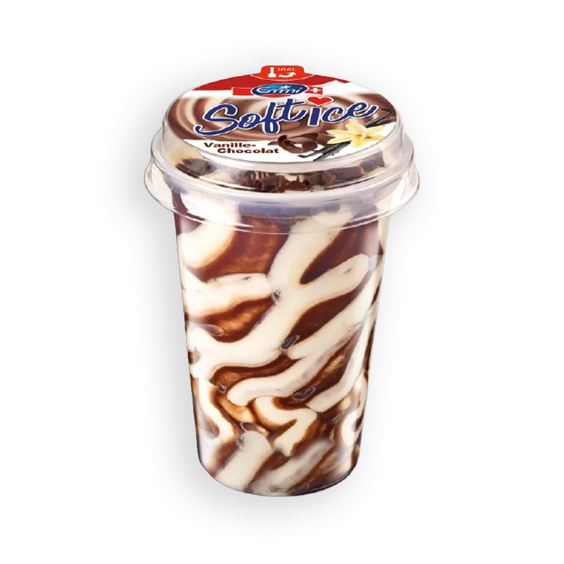 Emmi Soft Ice Vanille mit Schokoladensauce